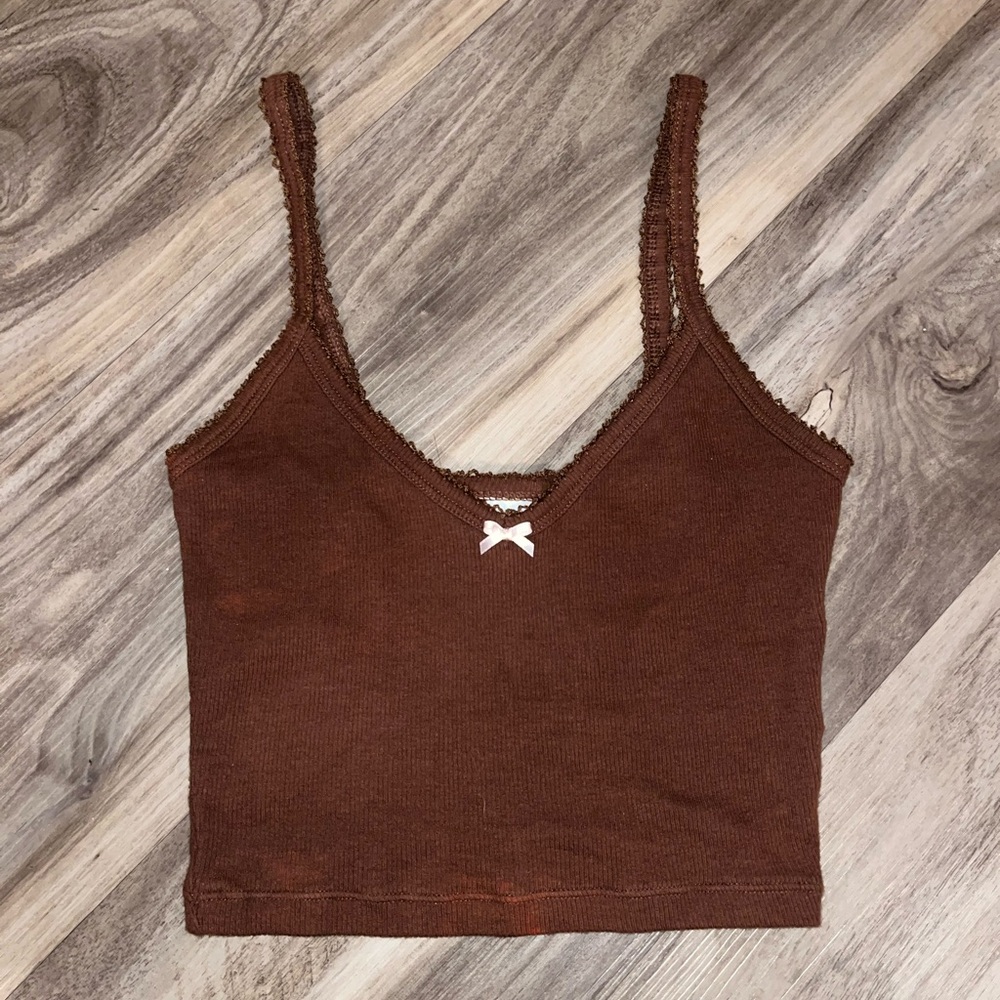 Brown Lace-Trimmed Women's Top